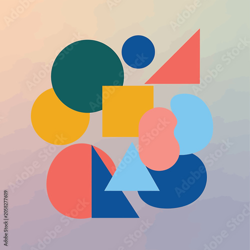 Colorful geometric shapes in abstract composition.