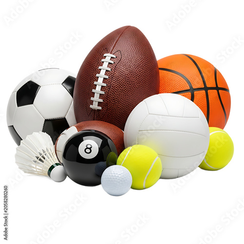 Collection of various sports balls isolated on transparent background