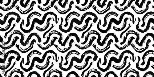 Schilderij op canvas Wavy line pattern seamless black and white vector design