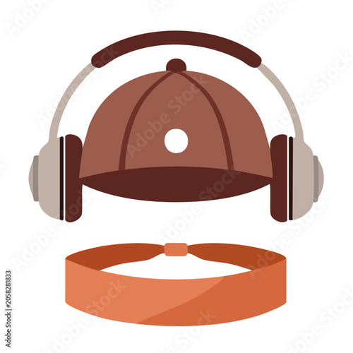 Flat design headphones and baseball cap icon