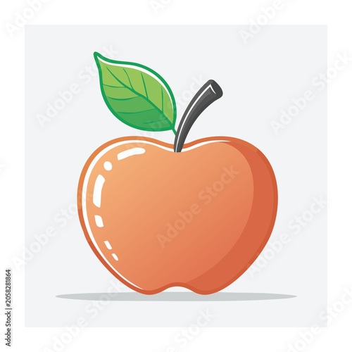 Flat design illustration of an orange apple with green leaf