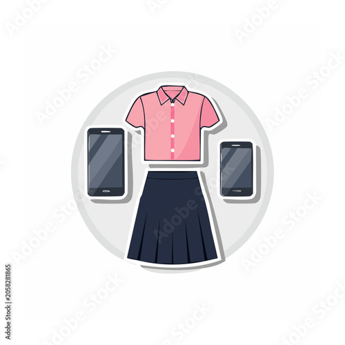 Flat design illustration of school uniform with smartphones