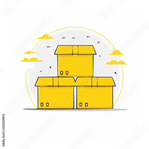 Flat design illustration of stacked cardboard boxes