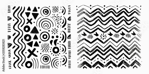Schilderij op canvas Black And White Abstract Doodle Pattern On White Background