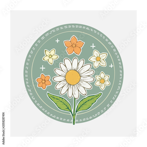 Flat Design Daisy Flower in Circular Frame