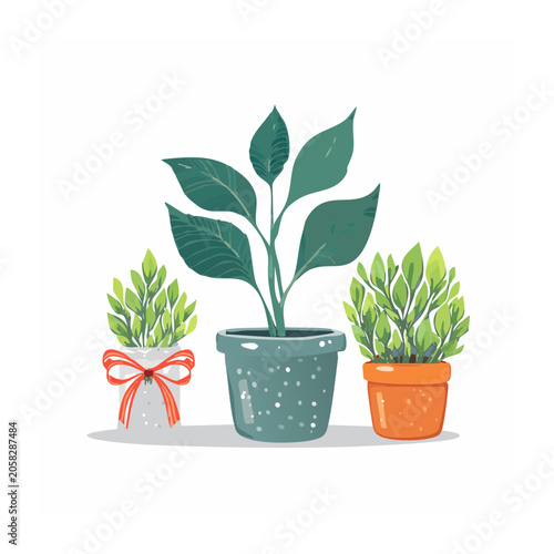 Flat Design Illustration of Potted Plants