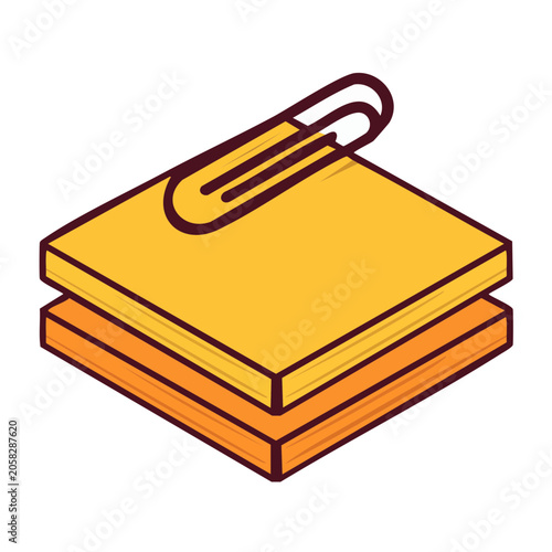 Paperclip on Stacked Sticky Notes in Flat Design