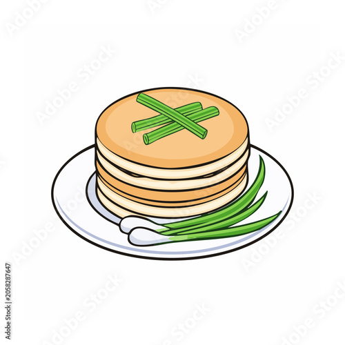 Stack of pancakes with green onions on a plate