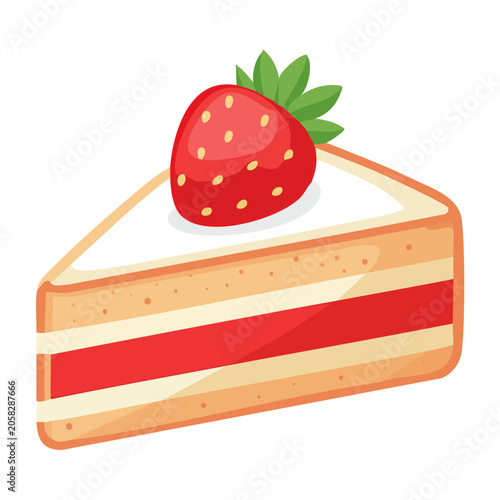 Strawberry Cake Slice with Fresh Berry Illustration