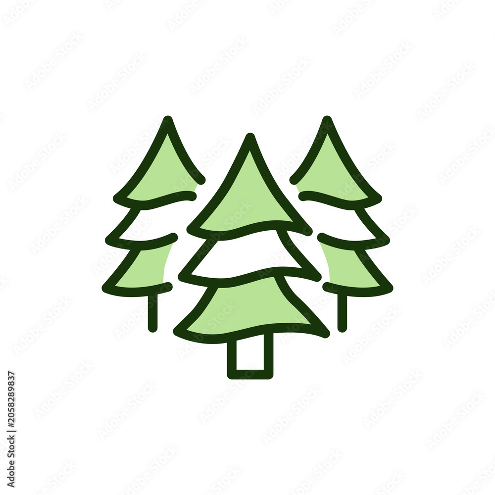 Fototapeta premium Green Pine Trees Forest Ecology Vector Outline Icon