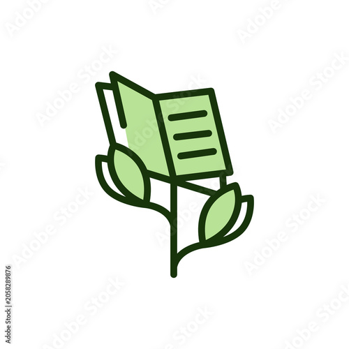 Eco Book with Plant Green Education Outline Icon