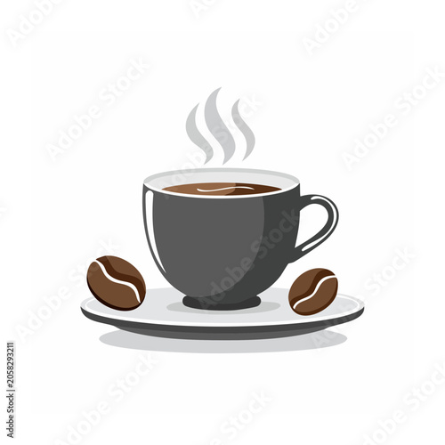 Flat design coffee cup with beans and steam