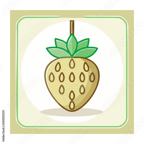 Flat design illustration of a strawberry with leaves