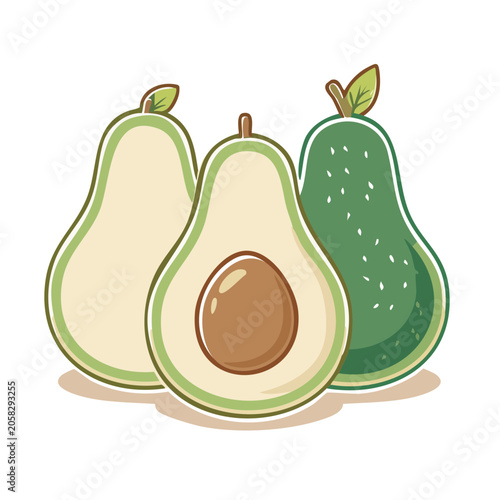 Flat Design Illustration of Avocados with Pit