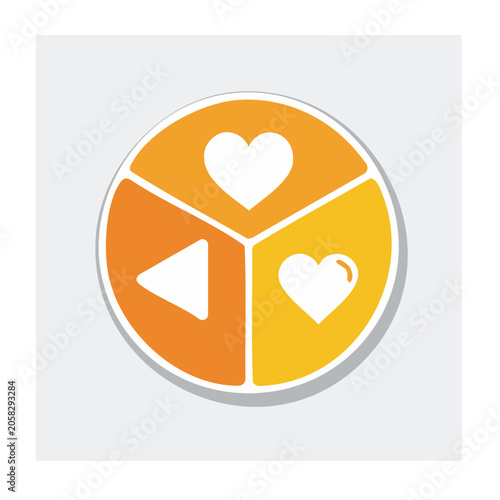 Flat design pie chart with heart and triangle segments