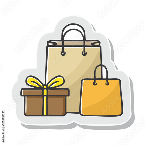 Flat design shopping bags and gift box illustration