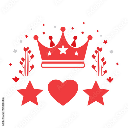Red Crown with Heart and Stars Icon