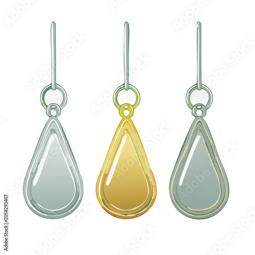 Set of Three Teardrop Earrings in Silver and Gold