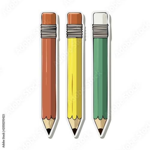 Three colored pencils in flat design style