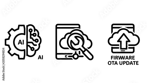 Obraz na płótnie Artificial intelligence cloud computing maintenance and firmware ota update vector icons set artificial intelligence computing firmware maintenance software technology connection technical