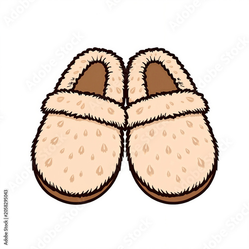 Fluffy slippers design in warm colors, cozy and comfortable look