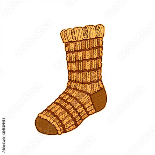Knitted sock illustration, warm feeling, cozy design, minimalistic style, copy space