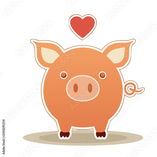 Cute cartoon pig with heart illustration