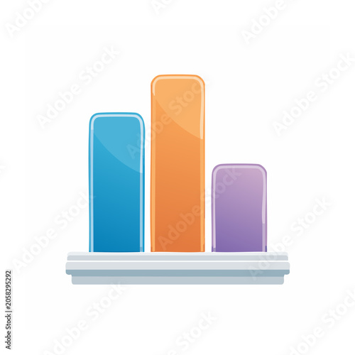 Flat design bar chart icon with three colored bars