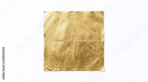 Thin metallic gold leaf sheet on white background  