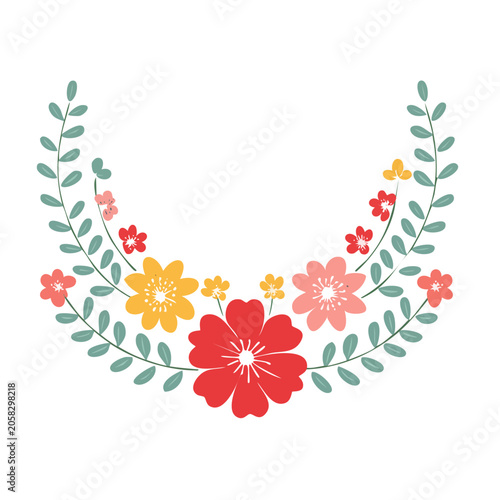 Flat design floral bouquet with leaves vector