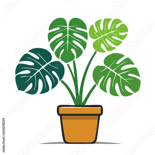 Flat design potted plant with green leaves