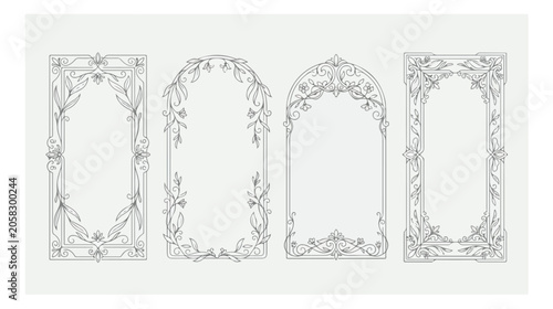 Quadro su tela Art Nouveau floral frames collection, vintage decorative borders with botanical