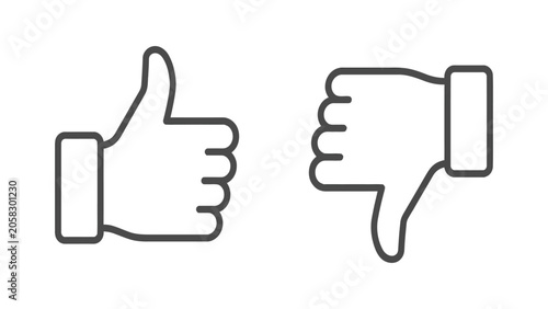 Vászonkép Thumbs up and thumbs down icons represent opposing feedback choices in a simple linear graphic style