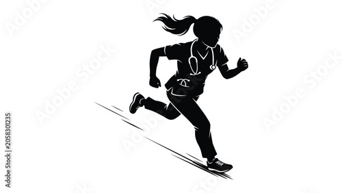 Canvastavla Nurse silhouette runs quickly while wearing a stethoscope to represent urgent medical emergency response