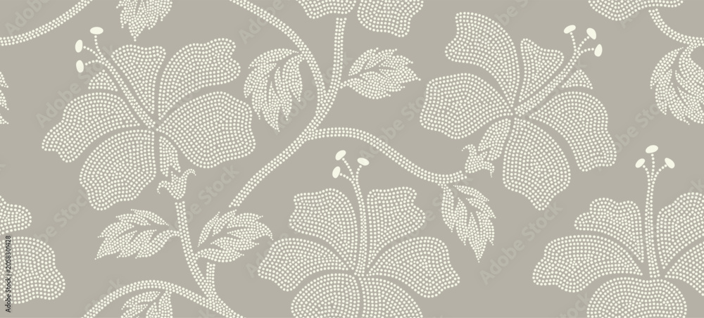 Obraz premium Tropical hibiscus flower seamless pattern with dotted style.
