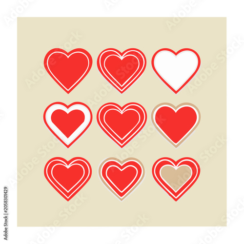 Red and White Heart Icons in Flat Design