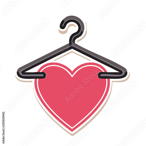 Red heart on a clothes hanger icon