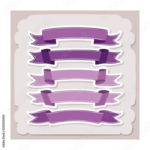 Set of purple decorative banners on light background
