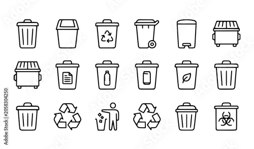 Foto Trash Bin and Waste Management Thin Line Icon Set Vector EPS 10