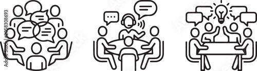 Tableau sur toile Group Discussion Team Communication Line Icon Pack
