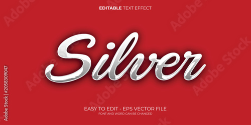 Silver chrome text effect, Silver script text style