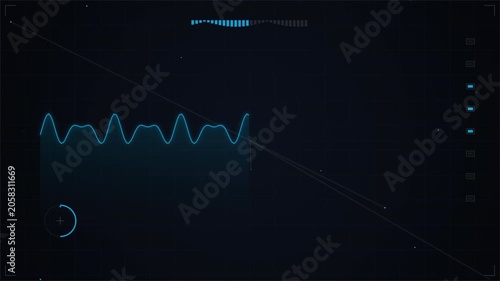 Cyber futuristic HUD interface with animated data waves and technology elements, digital dashboard display 4k video