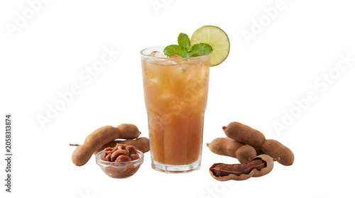 Refreshing Tamarind Juice Drink with Lime and Mint Garnish.