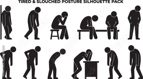 Φωτογραφία Tired Slumped Posture Silhouette Pack, Exhausted Human Figures, Depressed Body L