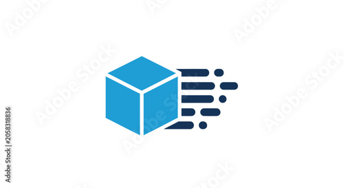 Fast moving 3D cube logistics icon.