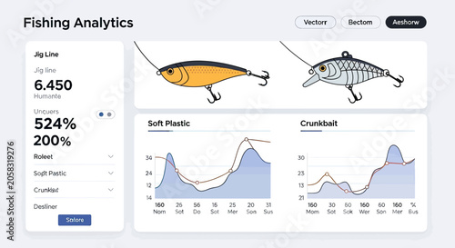Fotografie Fishing analytics dashboard tracking lure effectiveness and catch rates