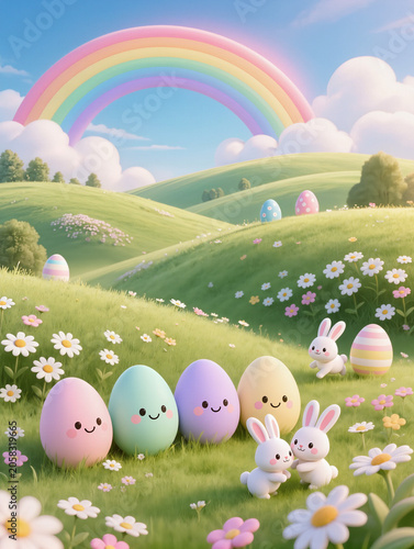 spring landscape with easter eggs