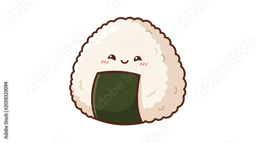 Cute Kawaii Onigiri Rice Ball Character with Smiling Face.