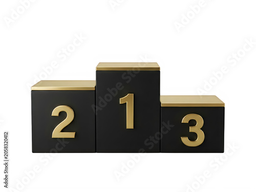 Black and gold winners podium with numbers one two and three for competition and sports success celebration isolated on transparent background