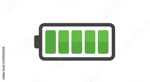 Fully charged green battery icon on white background.
